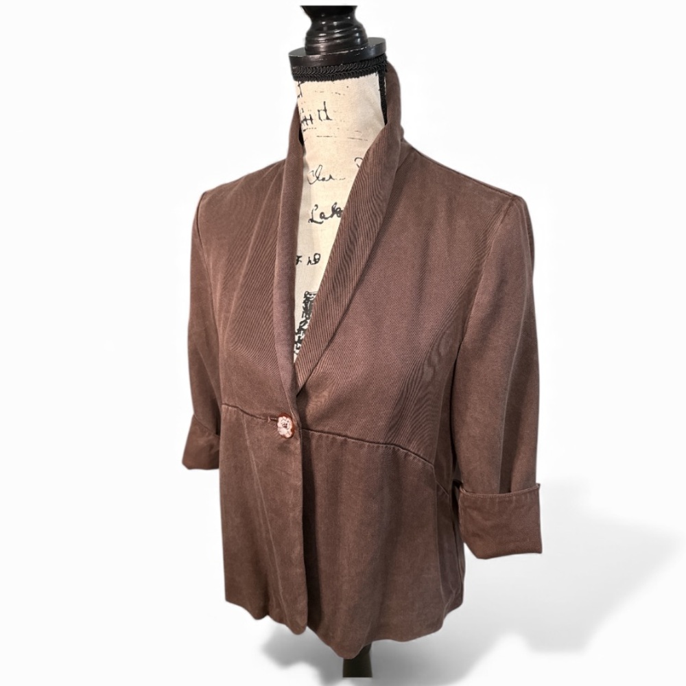 Vintage J.Jill Brown Paisley Lined Swing Trapeze Jacket Blazer XS boardroom chic
